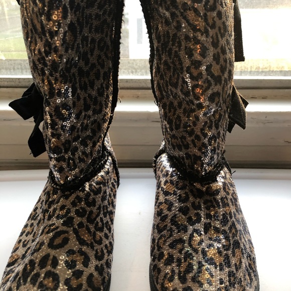 Boots faux fur flat bottom animal print sequins - Picture 6 of 14